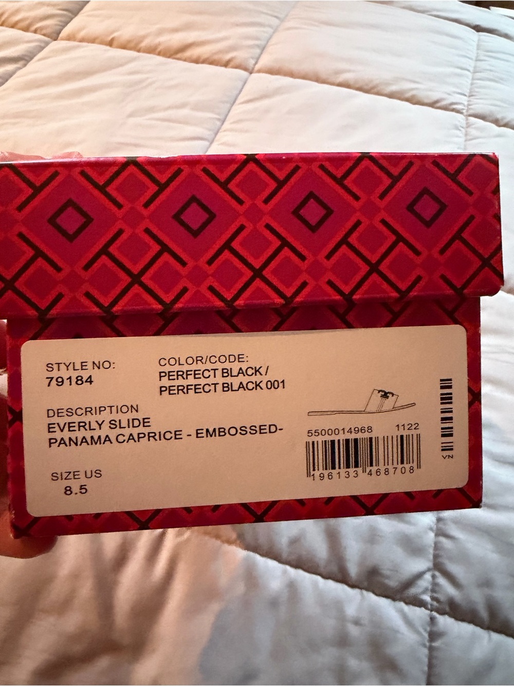 Tory Burch Black Embossed Slide Sandals w. Original New with Box size 8 1/2 - Picture 10 of 12